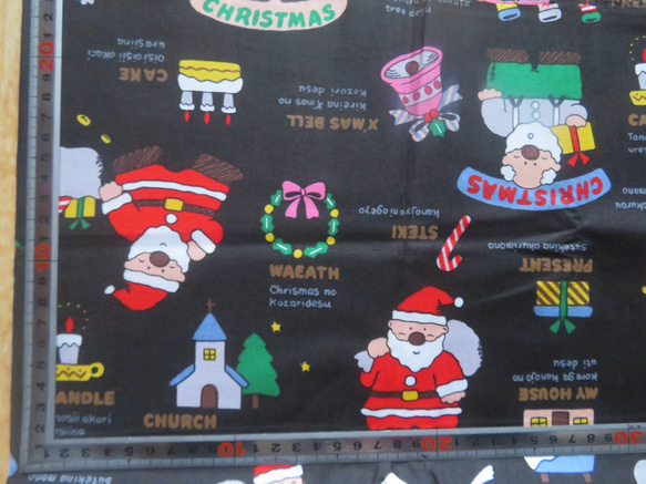 クリスマスプリント1M　コットン100％　幅×約100cm　＜クリスマス＞　赤、青、黒あり 12枚目の画像