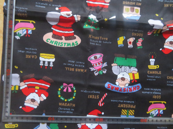 クリスマスプリント1M　コットン100％　幅×約100cm　＜クリスマス＞　赤、青、黒あり 13枚目の画像