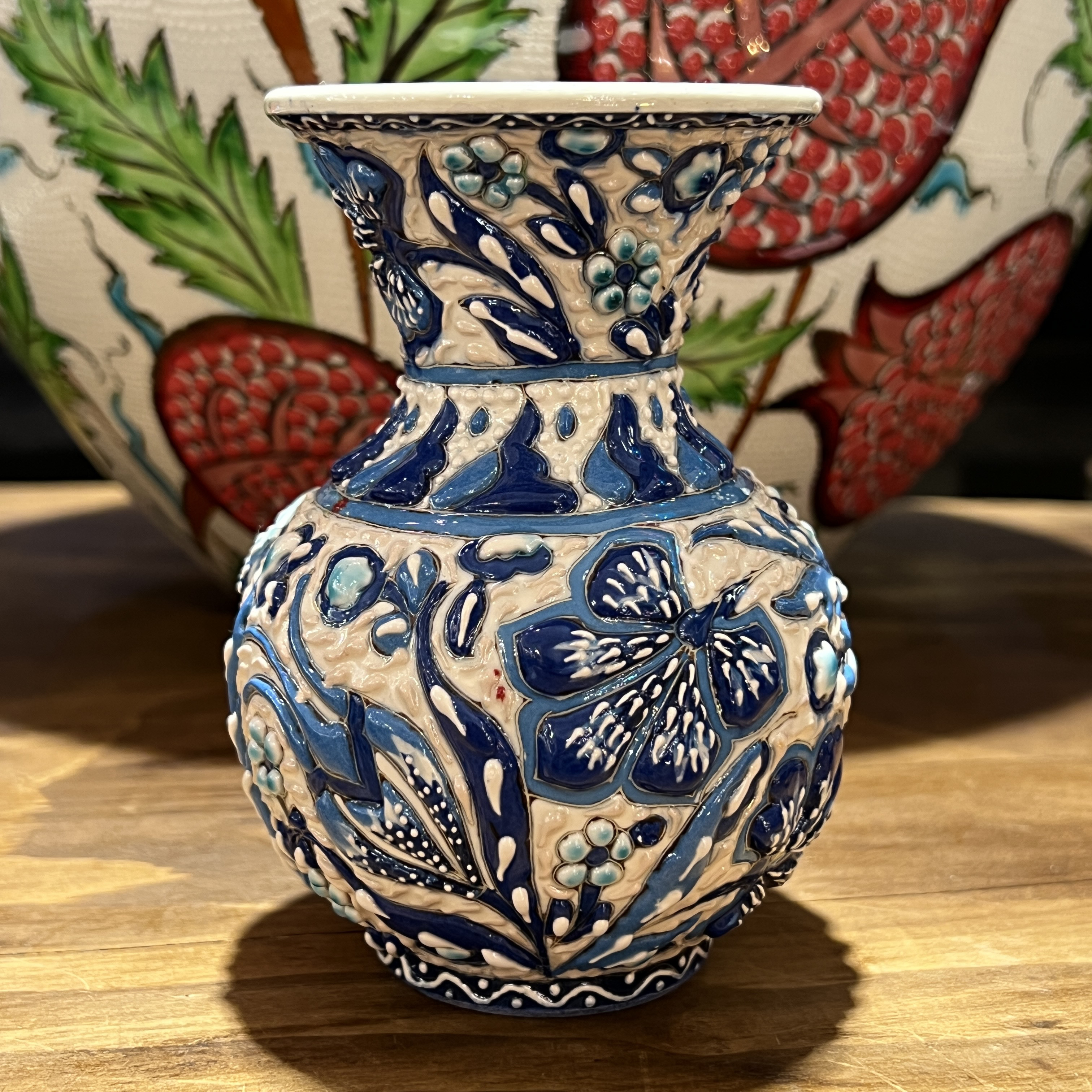 ターコイズブルー 花瓶 中型 陶器（ちいさい花瓶f ターコイズ