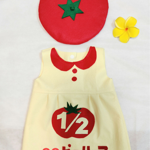 再販】ハーフバースデー衣装♥トマト♥ワンピース＆名入れ＆トマト