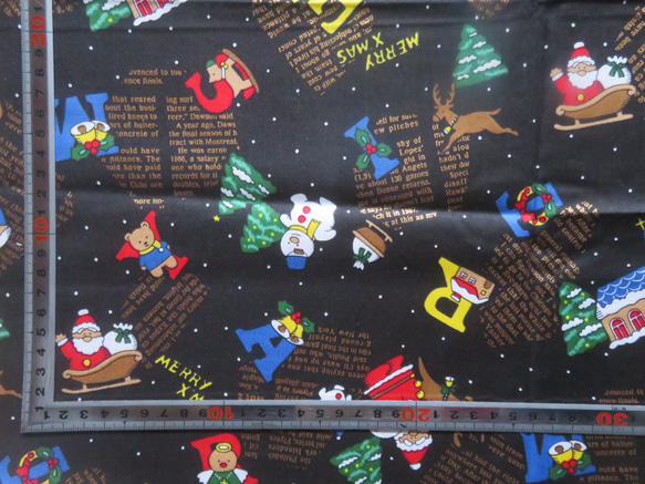 クリスマスプリント50cm　コットン100％　幅×約50cm　＜クリスマス＞　黒、緑あり 2枚目の画像