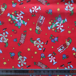 クリスマスプリント1M　コットン100％　幅×約100cm　＜ロリポップ＞　赤のみ 2枚目の画像
