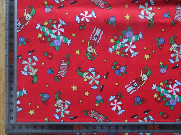 クリスマスプリント1M　コットン100％　幅×約100cm　＜ロリポップ＞　赤のみ 2枚目の画像