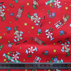 クリスマスプリント1M　コットン100％　幅×約100cm　＜ロリポップ＞　赤のみ 3枚目の画像