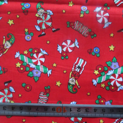 クリスマスプリント1M　コットン100％　幅×約100cm　＜ロリポップ＞　赤のみ 4枚目の画像