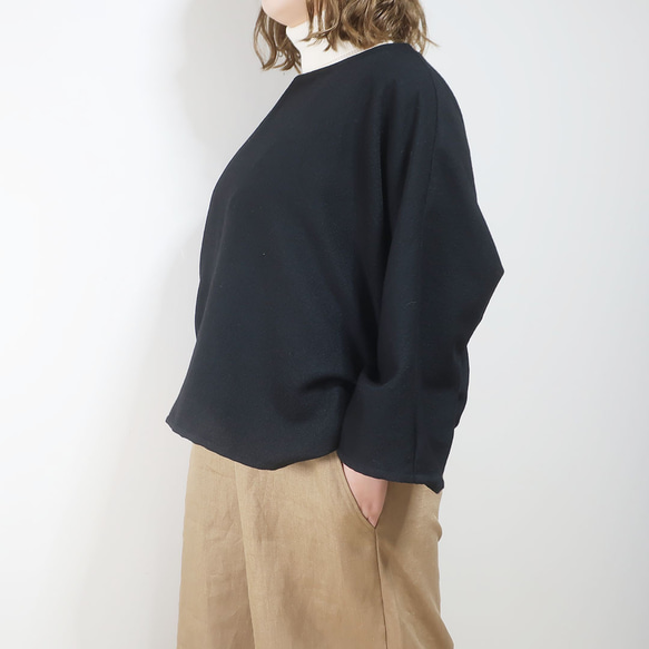 蓬鬆輕盈的羊毛感❣️寬鬆長袖套頭衫（最合一尺寸/黑色） 第5張的照片