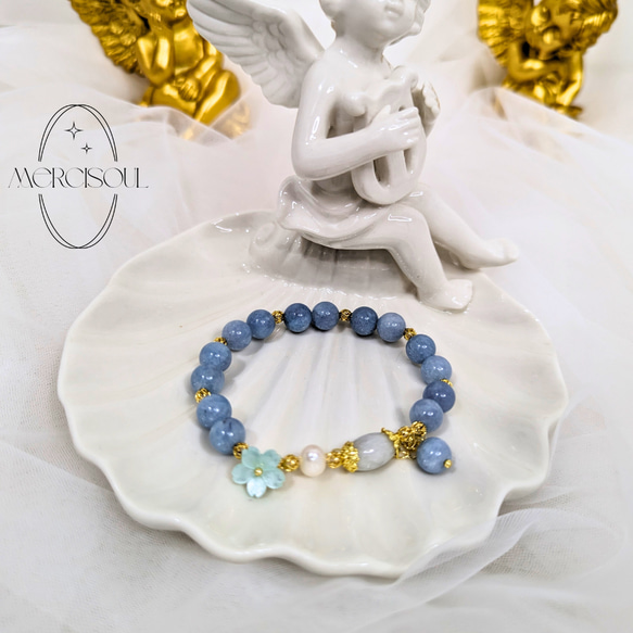 天使能量海藍寶設計手鏈 第2張的照片