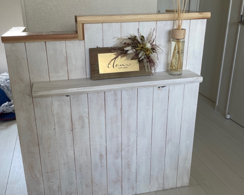 幅130 レジカウンター 荷物置き台付き 机・デスク エバーグリーン