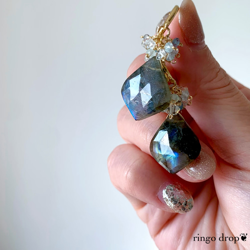 りあ◆アンデシンラブラドライトピアス✧14kgf 14kgf フローライト アンデシンラブラドライト ピアス イヤリング