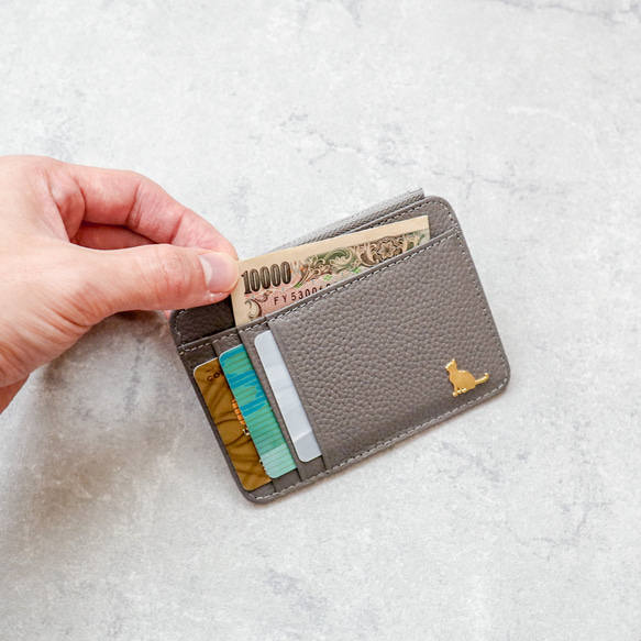 ミニ財布　コンパクト財布　小さい財布　薄い財布　薄型財布　本革　猫　ねこ　軽い　レザー 3枚目の画像