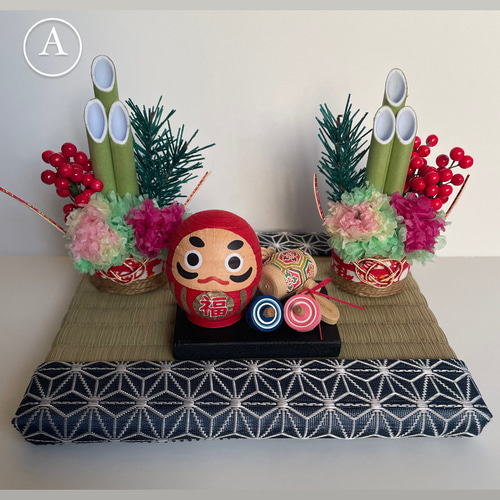 ダルマ　正月飾り　ハンドメイド ☆愛と福を届けるダルマさん お正月ver.☆A 数量限定 お正月飾り