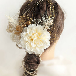 金箔付 成人式 髪飾り 水引 紐 リボン 卒業式 結婚式 ドライフラワー RC132 4枚目の画像