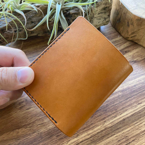 本革 コンパクトウォレット 国産レザー ヌメ革 手縫い ハンドメイド
