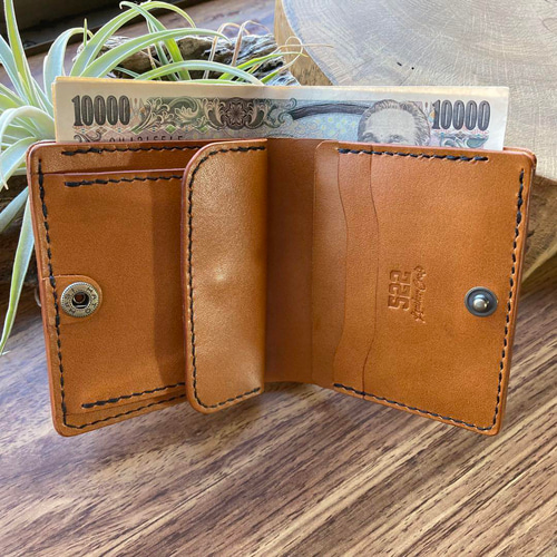 本革　コンパクト財布　ハンドメイド 本革パッチワークL字ファスナーコンパクト財布 栃木レザー