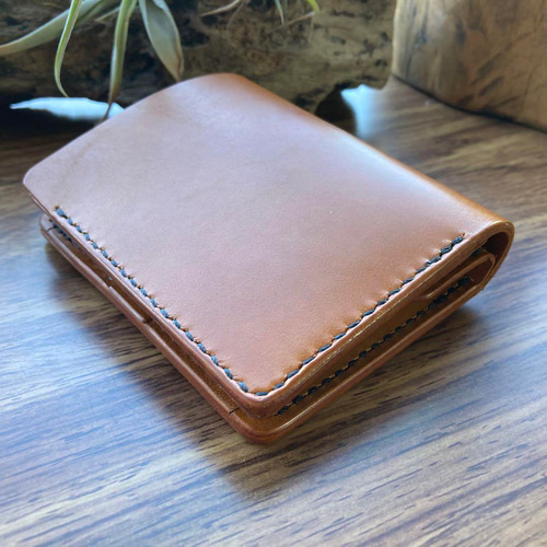 本革 コンパクトウォレット 国産レザー ヌメ革 手縫い ハンドメイド