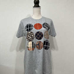 【和×洋】米沢織ドットパッチワーク風Tシャツ　グレー 5枚目の画像