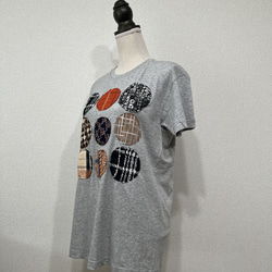 【和×洋】米沢織ドットパッチワーク風Tシャツ　グレー 6枚目の画像