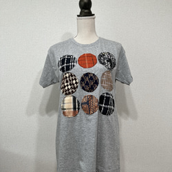 【和×洋】米沢織ドットパッチワーク風Tシャツ　グレー 4枚目の画像