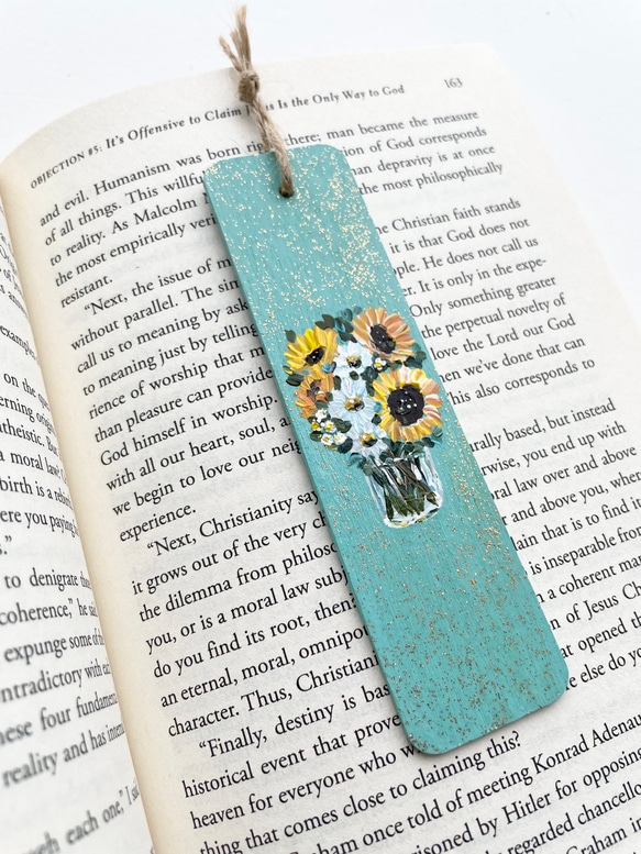 ブックマーク，向日葵の絵，ハンドペイントのブックマーク、ひまわりのブックマーク 1枚目の画像