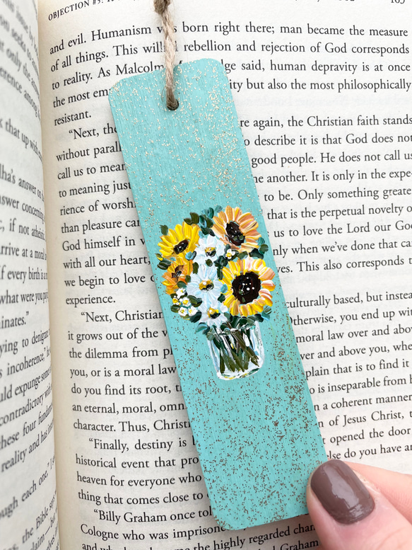 ブックマーク，向日葵の絵，ハンドペイントのブックマーク、ひまわりのブックマーク 5枚目の画像