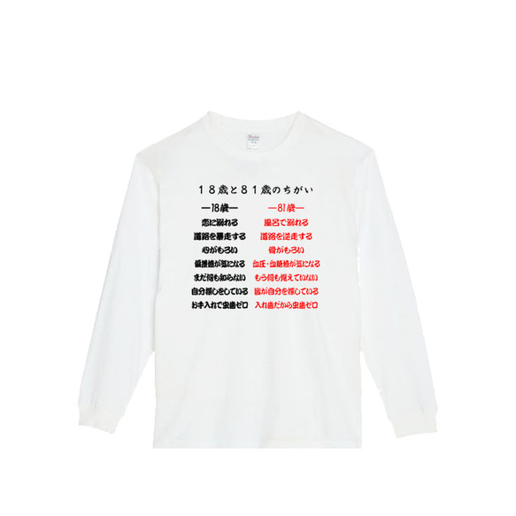 【XS～3XLパロディ5.6oz】18と81の違いロングTシャツ面白いおもしろプレゼントロンT 1枚目の画像