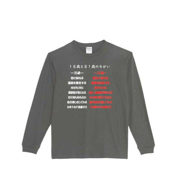 【XS～3XLパロディ5.6oz】18と81の違いロングTシャツ面白いおもしろプレゼントロンT 2枚目の画像