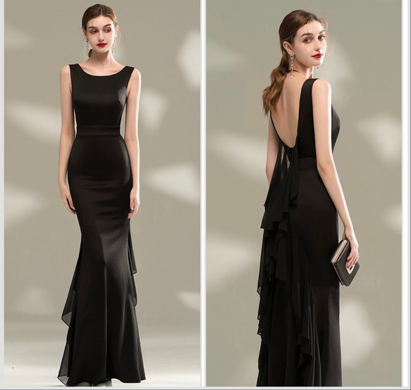 ノースリーブ ブラック マーメイド パーティドレス ドレス