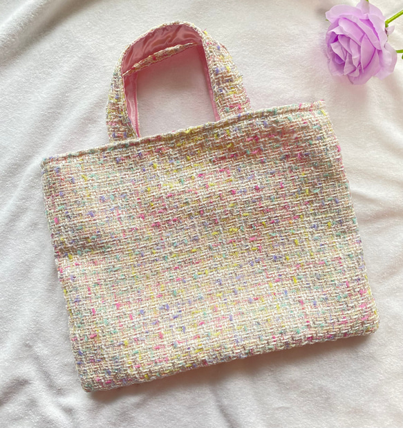 高級尾州リボンキラキラツイードトートバッグ　ホワイトアイボリーhandmade Amazon.co.jp: 限定 オリジナル インスタグラマー様コラボ 尾州