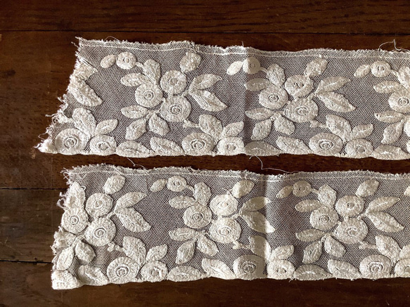 France vintage 花装飾チュール刺繍レース no.3316a 3枚目の画像