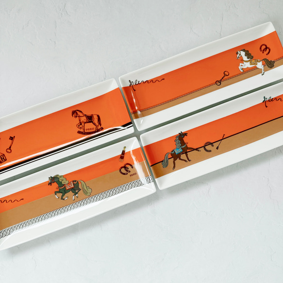 ポーセラーツ】馬柄プレート4枚セット 長皿 amica 通販