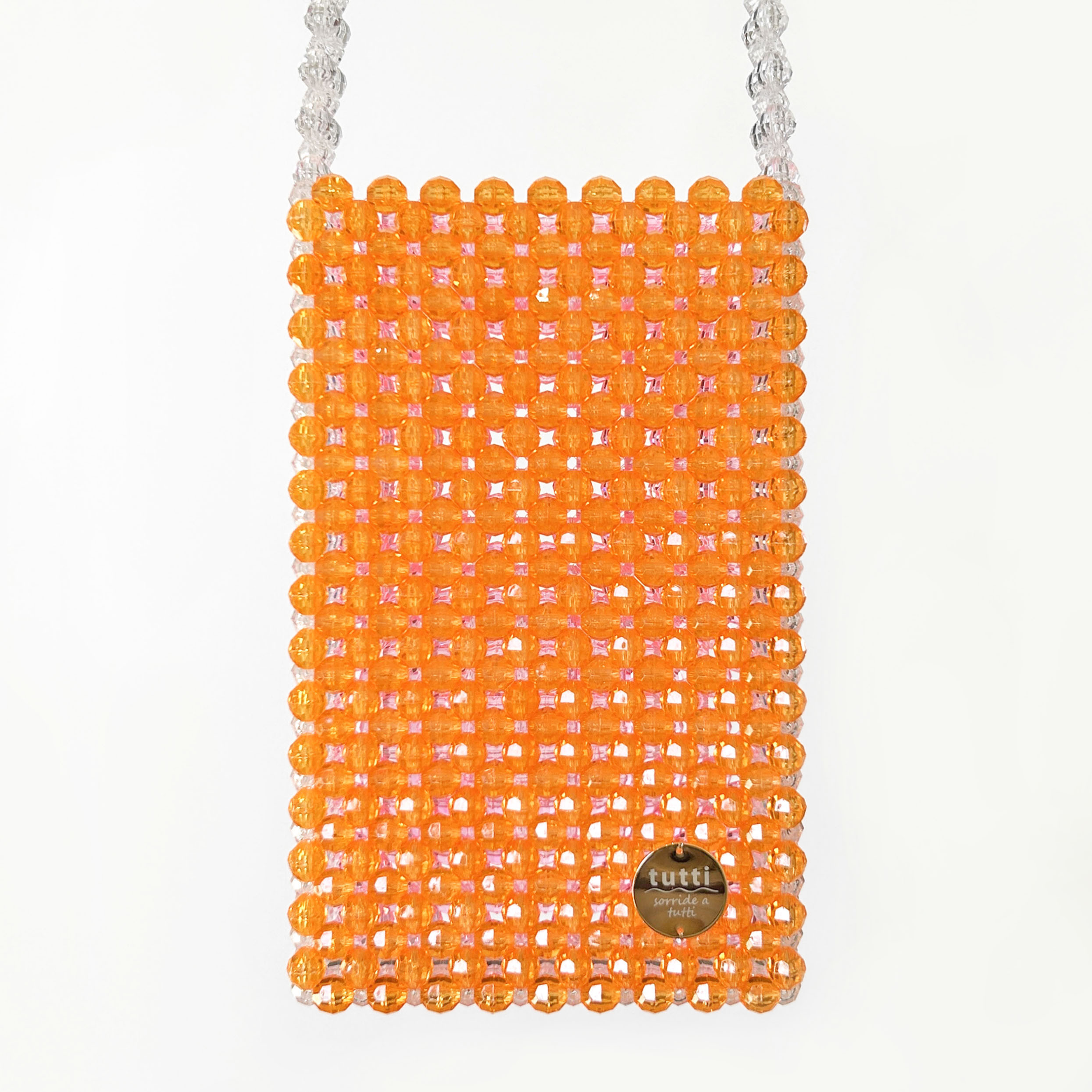 スマホショルダー　Orange & Pink　ビーズバッグ