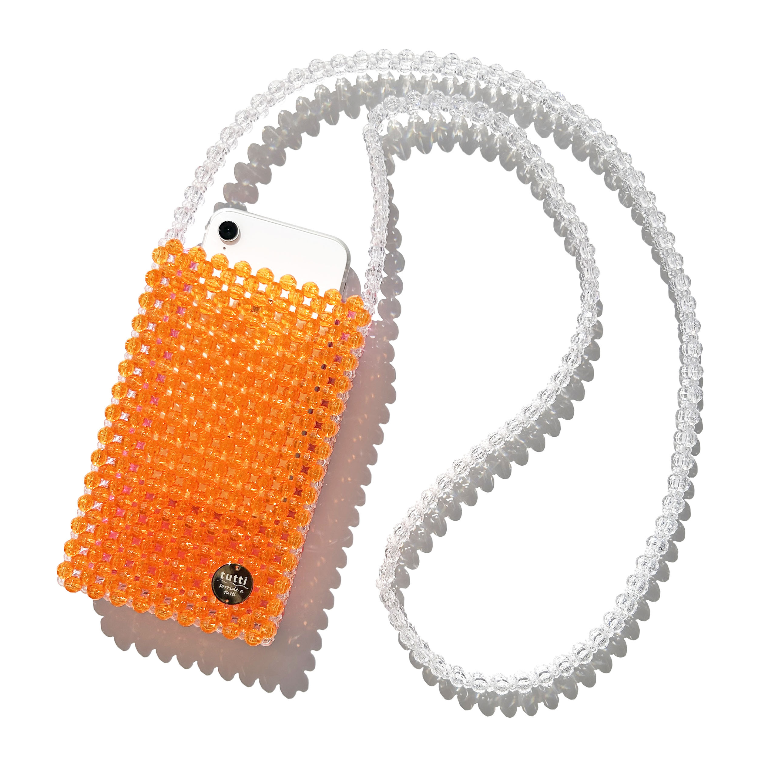 スマホショルダー　Orange & Pink　ビーズバッグ