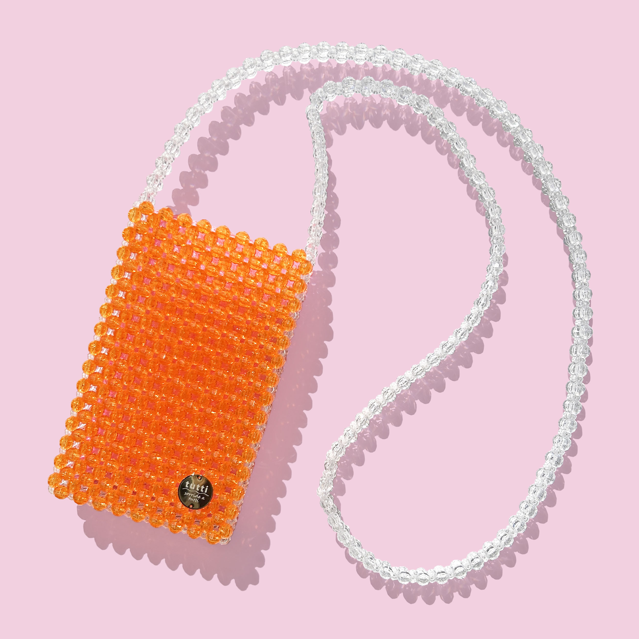 スマホショルダー　Orange & Pink　ビーズバッグ