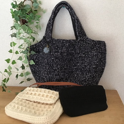 グラニースクエアモチーフ ラフィアモチーフトートバック 2wayグラニースクエアモチーフバック(ネイビー×ホワイト)【受注制作