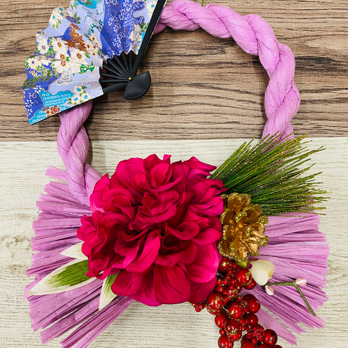 一点物【正月飾り】あじさいと扇のしめ縄 しめ縄・しめ飾り AN 通販  