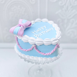 ハートのリボンクレイケーキ✳︎水色ピンク＊色変更可＊推しケーキ