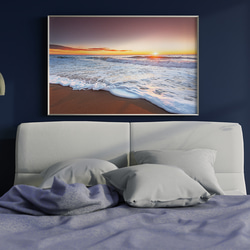 海邊夕陽與波花海洋對比海泡沫室內海報外國藝術/5275 第6張的照片