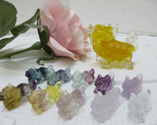 天然石の置物セット Dグループ】天然石 2024年 干支置物 辰（たつ）・龍 フローライト