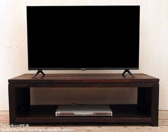 チーク無垢材 テレビ台 110cm LAB アンティークブラウン オーディオラック チーク材 木製家具 TVボード 1枚目の画像