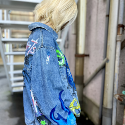 ボブマーリー デニムジャケット　ハンドペイント　リメイク　ペイント ボブマーリー デニムジャケット ハンドペイント リメイク ペイント