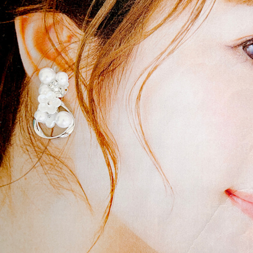 #990 パール シルバー じゃらじゃら ピアス イヤリング ハンドメイド 990 パール シルバー じゃらじゃら ピアス イヤリング ハンドメイド