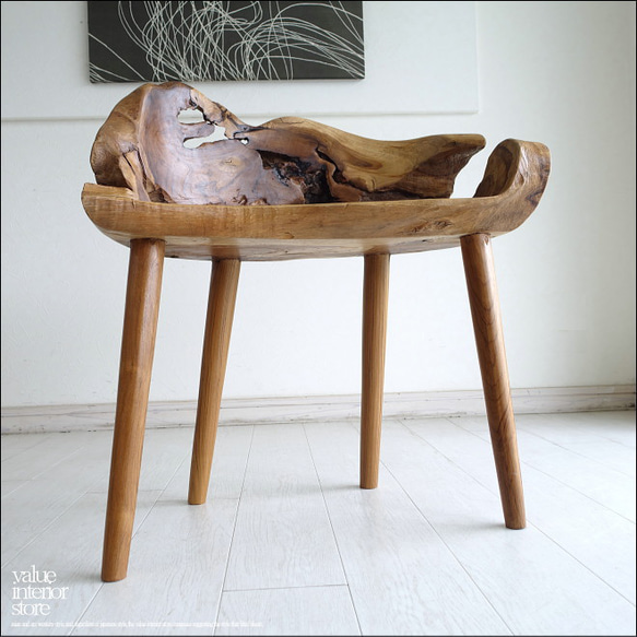 チーク無垢材 プリミティブチェアN01 イス 椅子 ベンチ 木製チェアー 天然木 手作り ナチュラル 素朴 銘木家具 1枚目の画像