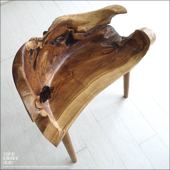 チーク無垢材 プリミティブチェアN01 イス 椅子 ベンチ 木製チェアー 天然木 手作り ナチュラル 素朴 銘木家具 2枚目の画像