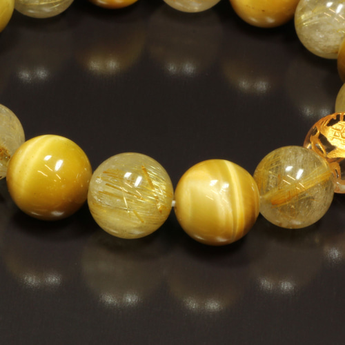 閃きを与える数珠】12ミリ 金彫皇帝龍本水晶 ゴールデンタイガーアイ