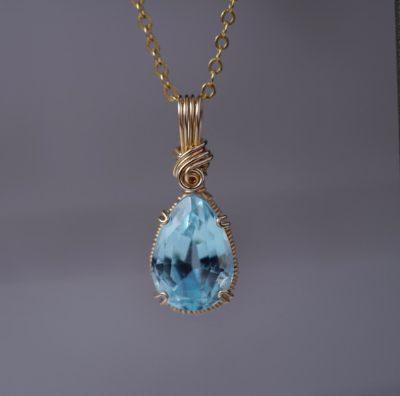 ブルートパーズのネックレス 14kgf天然石アクセサリー シンプルで上品