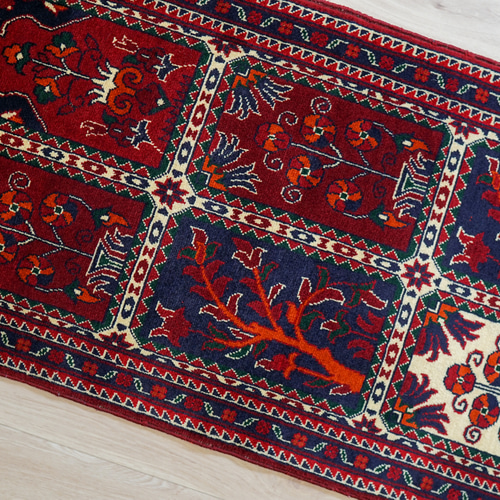 103×53cm【 アフガ二スタン手織り絨毯カールモハメディ 】トライバルラグ