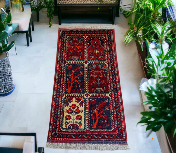 103×53cm【 アフガ二スタン手織り絨毯カールモハメディ 】トライバルラグ