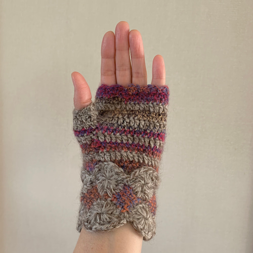 手編みニット手袋 指なしミトン型 指カバー付 BG_BD_MIX 2WAY手袋 女性