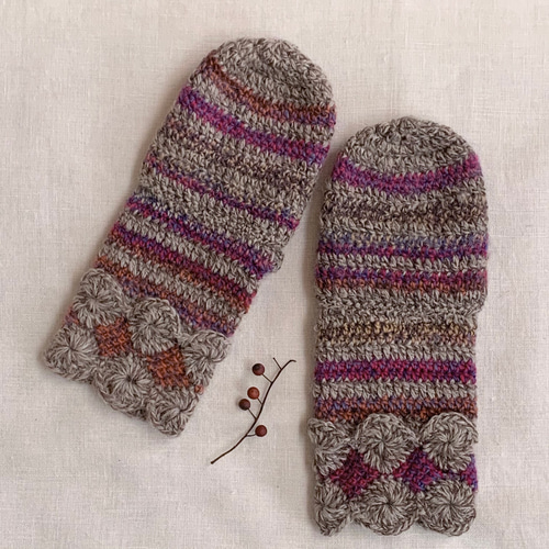 手編みニット手袋 指なしミトン型 指カバー付 BG_BD_MIX 2WAY手袋 女性