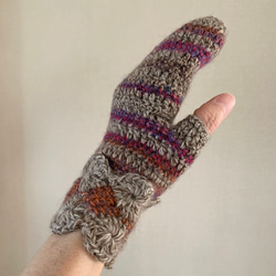 手編みニット手袋　指なしミトン型　指カバー付　BG_BD_MIX 2WAY手袋 女性用 7枚目の画像